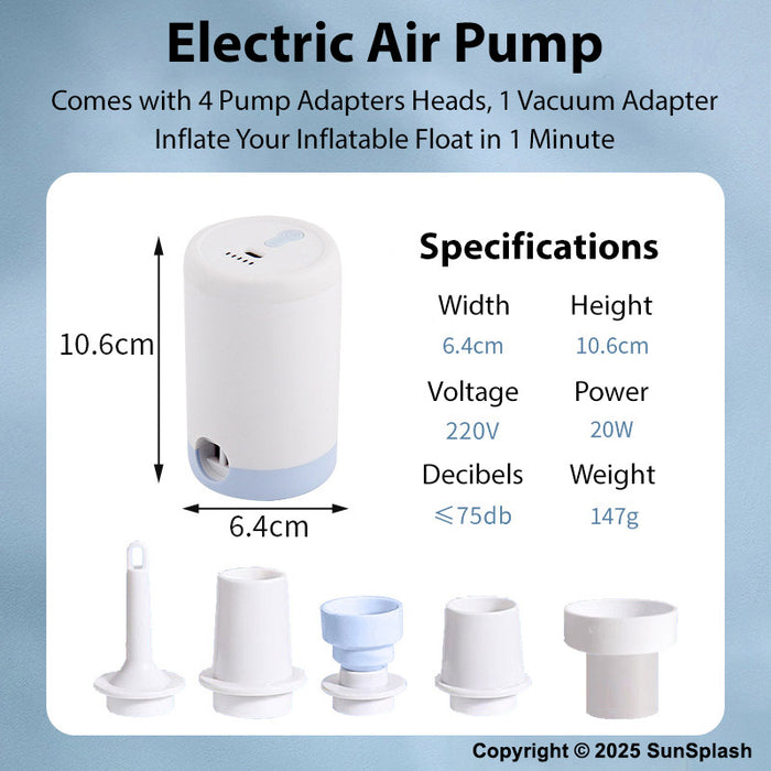 electric rechargeable portable air pump for inflatables pool floats floaties compact air pump for travel