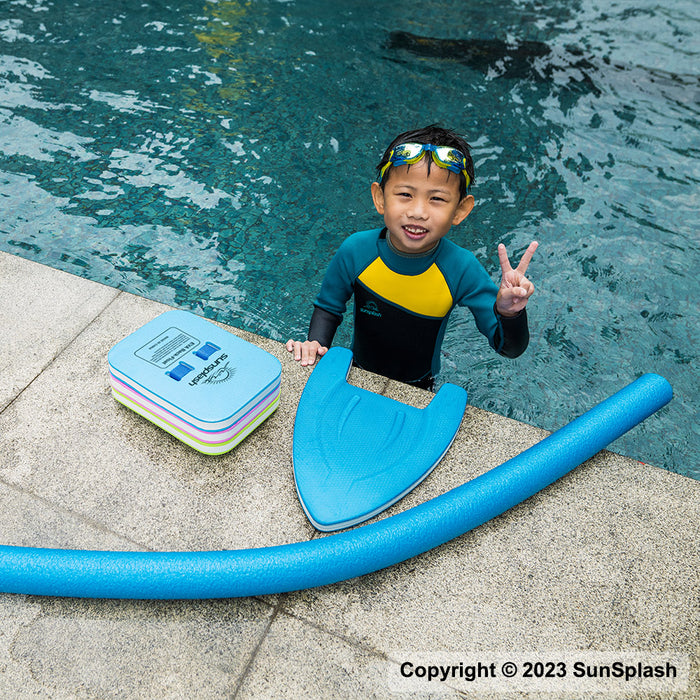 Kids Swim Float Kit Set Blue with kickboard and noodle complete swimming float kit for kids