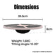 A dimension diagram of a balance board with text showing its measurements: 39.5cm in width, 8cm in height, weight of 1.6kg.