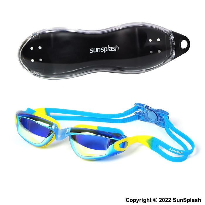 kids swimming goggles blue mirror lens