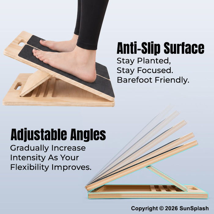 Wooden Slant Board Adjustable (5-Levels) Non-Slip Calf Stretcher Plantar Fasciitis Achilles Tendonitis Foot Mobility Recovery Rehabilitation Physical Therapy Pilates Fitness Yoga