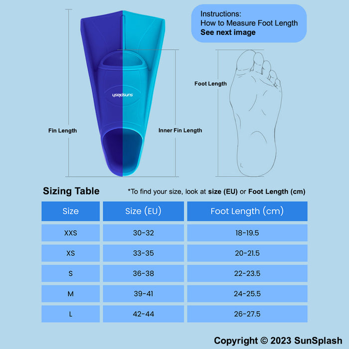 swimming fins flippers size chart sunsplash