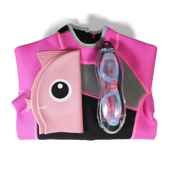 swim starter kit for kids pink girl swimsuit clear goggles