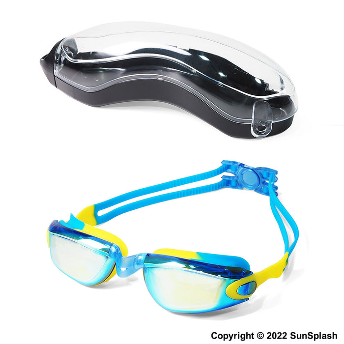 kids swimming goggles blue mirror lens